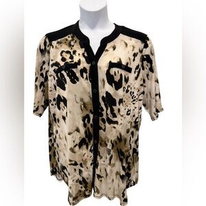 Plus Size Elie McCarthy Animal Print Button-Up Blouse, 3x